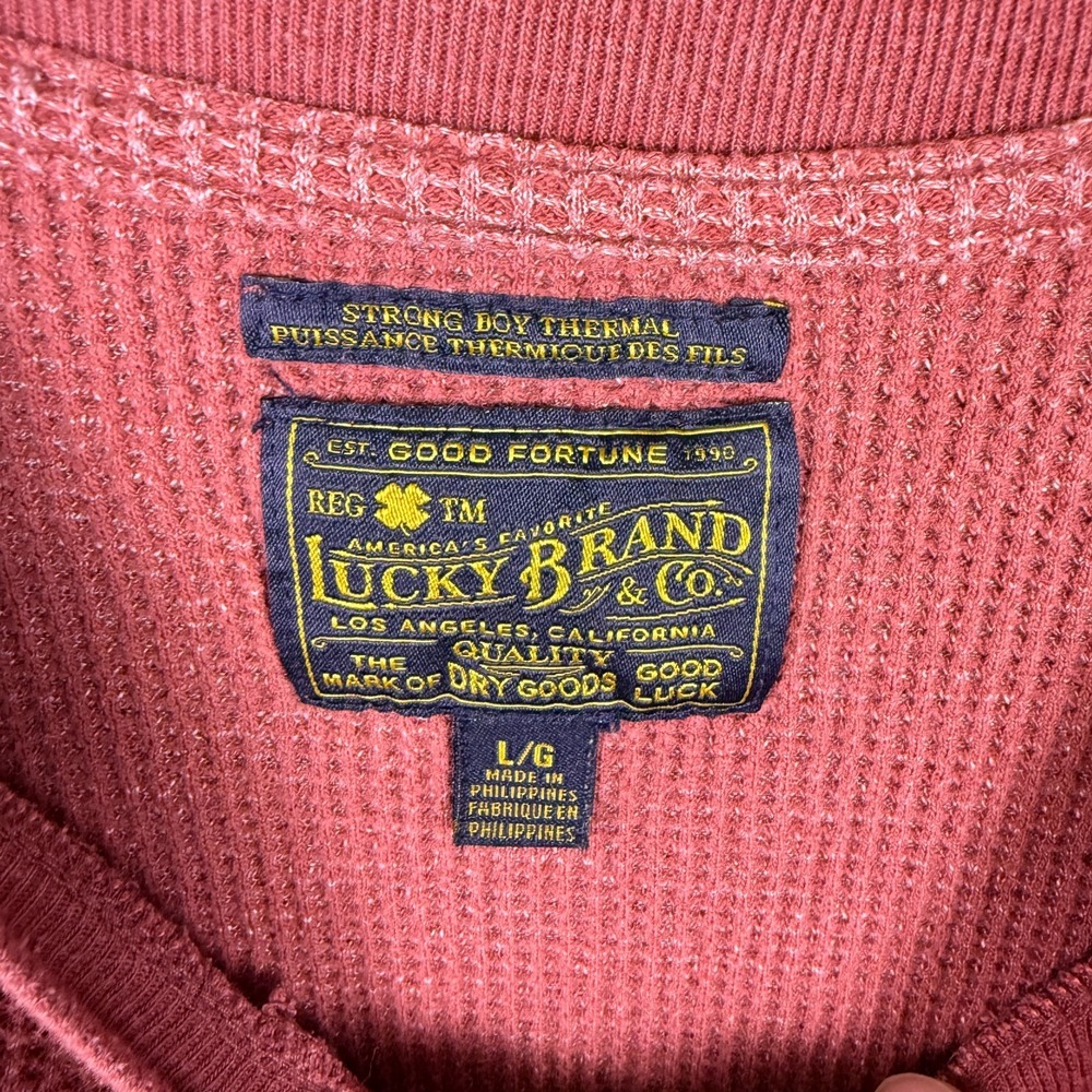 Lucky Brand Mens Strong Boy Thermal Waffle Knit Long Sleeve Shirt L Red Skate - Picture 3 of 7